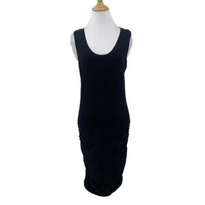 Michael Stars Tank Dress Womens M Medium Black Ruched Bodycon Stretch Scoop Neck